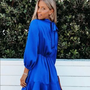 Royal blue textured satin mini dress